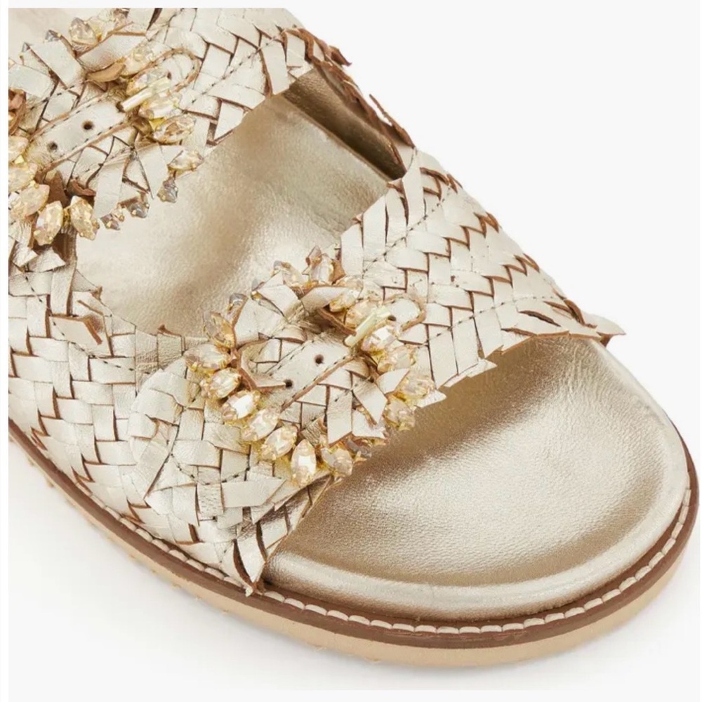 Dune London Gold Woven Buckle Slide Sandal